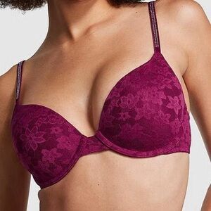 NWOT 34C Burgundy “Victoria's Secret PINK” bra with lace detailing #lingerie